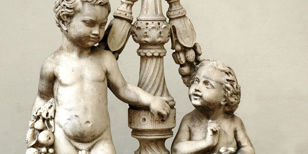 Pair of Marble Garden Statues with Putti