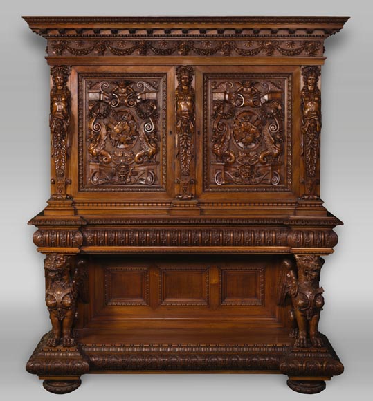 A sumptuous sculpted credenza coming from an exceptional furniture set realized by Moses Michelangelo Guggenheim for the Palazzo Papadopoli in Venice, Italy-0
