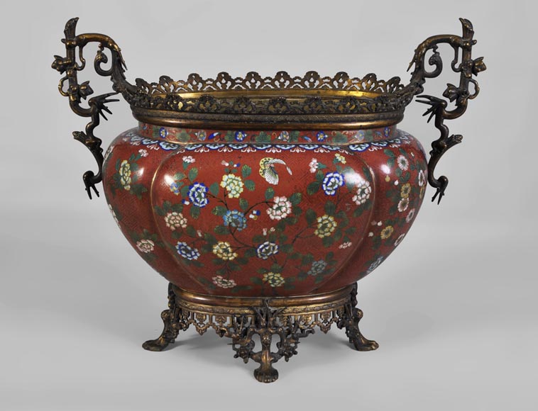 Ormolu mounted and red cloisonne enamel cache-pot-0