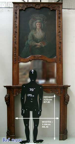 Oak mantle and trumeau with portrait of lady-15