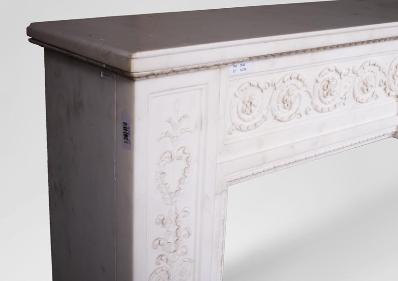 Carrara marble mantel with Vulcan's forge cartouche-6