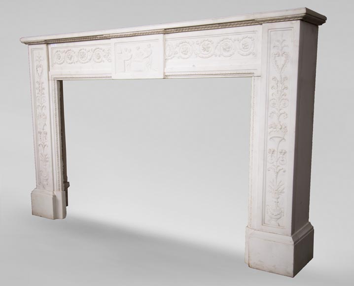 Carrara marble mantel with Vulcan's forge cartouche-9