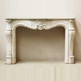 White marble Louis XV style fireplace mantel - Reference 0906 Width 5' 7'' ⅜ 171cm Height 3' 7'' ¼ 110cm White marble Louis XV style fireplace mantel - Reference 0906 Width 5' 7'' ⅜ 171cm Height 3' 7'' ¼ 110cm