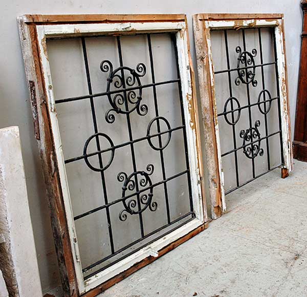 Pair of square wrought iron windows-11