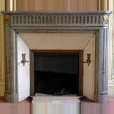 Fireplace mantel in Bleu Turquin marble with bronze decorations - Reference 0995&nbsp;Width&nbsp;4' 2'' ⅜&nbsp;&nbsp;&nbsp;128cm&nbsp;Height&nbsp;3' 6'' ½&nbsp;&nbsp;&nbsp;108cm