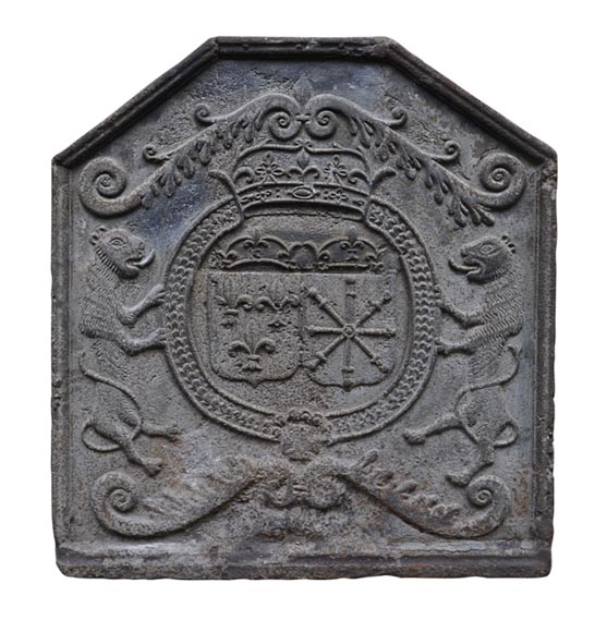 Beautiful antique 18th century fireback with France and Navarre coat of arms-0