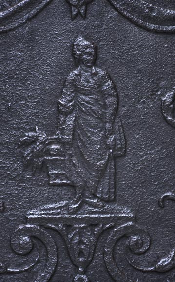 Antique cast iron fireback with peasant woman decor-1