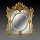 Magnificent antique Napoleon III mirror with partitions, decor of putti and women profils in medallions