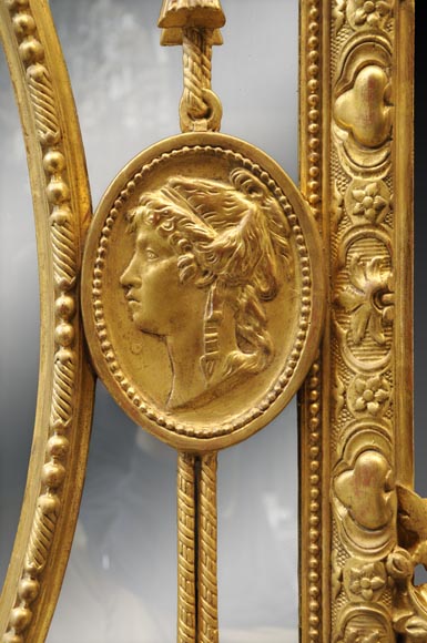 Magnificent antique Napoleon III mirror with partitions, decor of putti and women profils in medallions-6