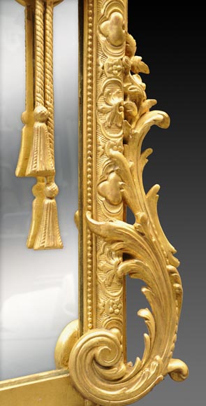 Magnificent antique Napoleon III mirror with partitions, decor of putti and women profils in medallions-9