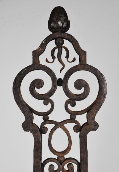 Important pair of wrought iron andirons, 19th century-2