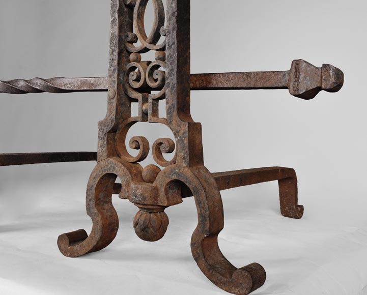 Important pair of wrought iron andirons, 19th century-3