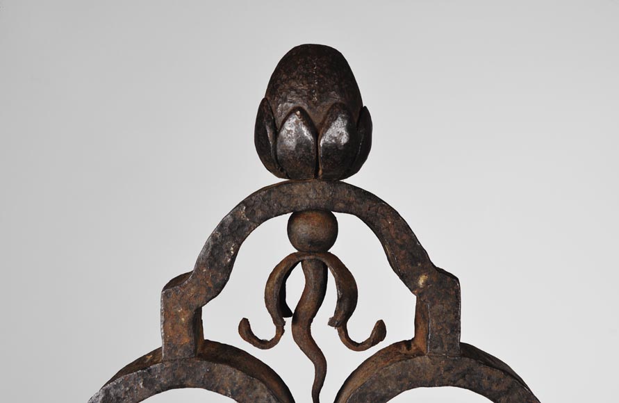 Important pair of wrought iron andirons, 19th century-6