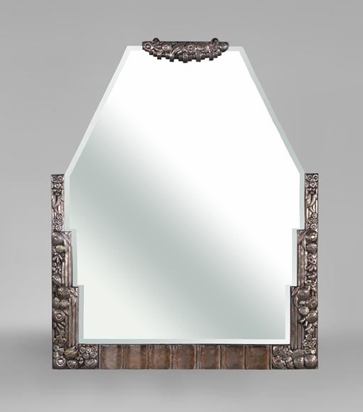 Rare Art Deco mirror, silvered bronze and beveled mirror, 1930's