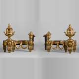 Beautiful antique Louis XVI style gilt bronze pair of andirons with vases and garlands decor