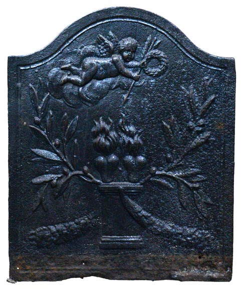 Two hearts burning on an altar, antique small Louis XVI period fireback-0