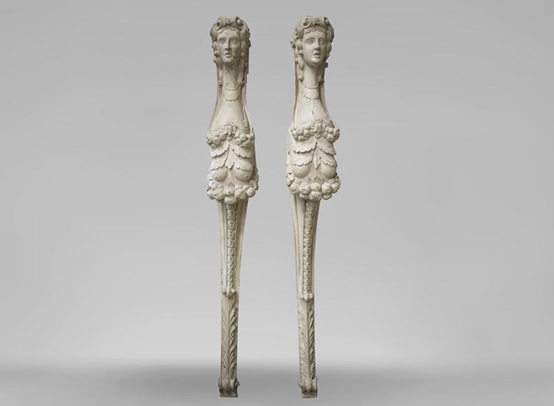 Pair of carved wood caryatids from the 18th century-0