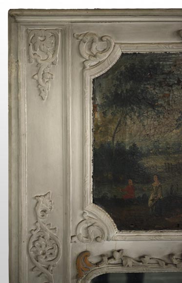 Antique Regence style overmantel mirror with a painting representing a gallant scene-2