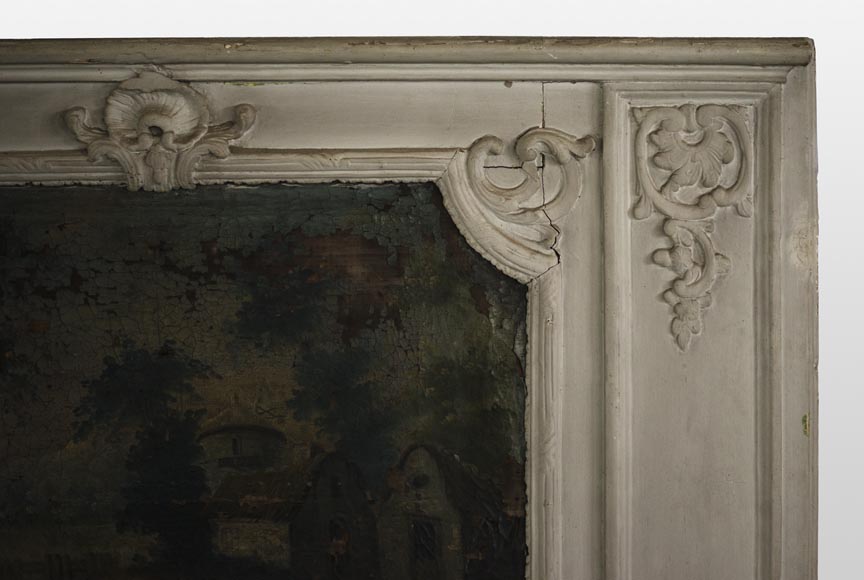 Antique Regence style overmantel mirror with a painting representing a gallant scene-4