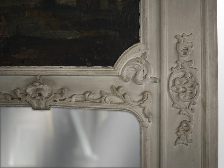 Antique Regence style overmantel mirror with a painting representing a gallant scene-5