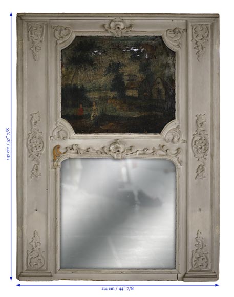 Antique Regence style overmantel mirror with a painting representing a gallant scene-7