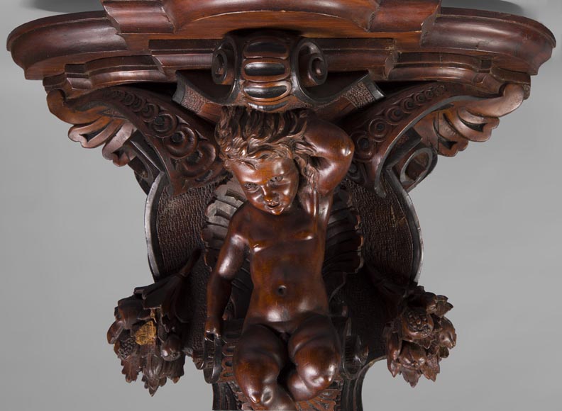 Pair of applied consoles in carved walnut with putti decor, Napoleon 3 period-7