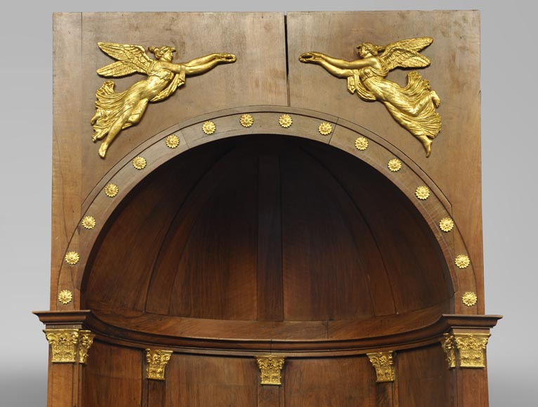 Pair of walnut and gilt stucco alcoves, Louis-Philippe style, with Allegory of Renown-1