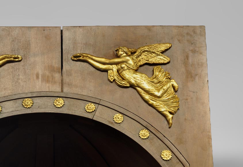 Pair of walnut and gilt stucco alcoves, Louis-Philippe style, with Allegory of Renown-2