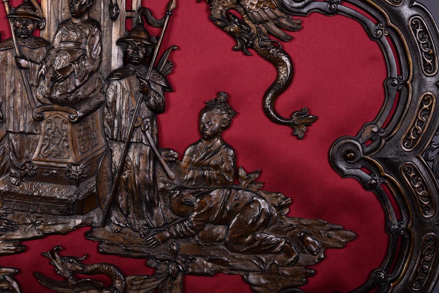 Maison MARNYHAC (att. to) - Antique Chinese style firescreen in brown patina bronze, second half of the 19th century-5