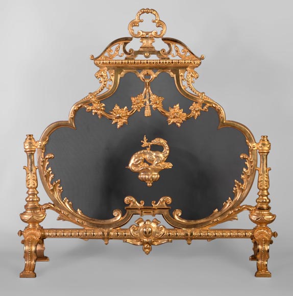 Fireplace Accessories Fire Screen Antique Napoleon Iii Firescreen In Gilt Bronze With The Salamander Of King Francis Ist