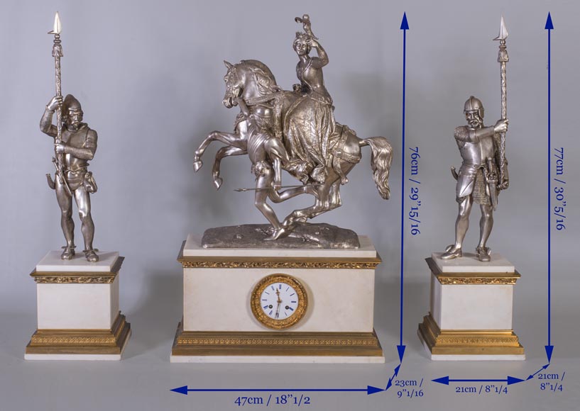 After Jean-Auguste BARRE (1811-1896) - Set clock with Marie de Bourgogne going falcon hunting-11