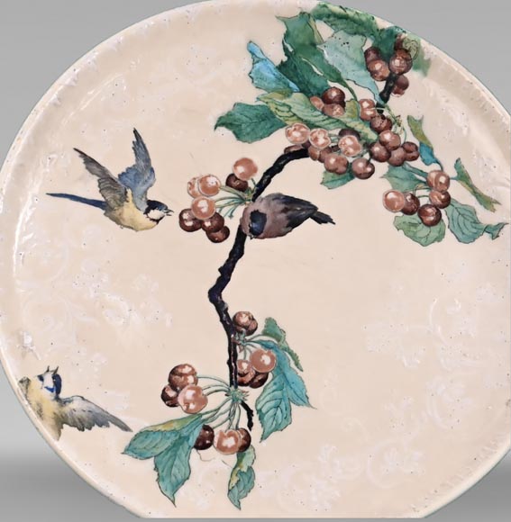 Théodore DECK (ceramist) and Éléonore ESCALLIER (painter), dish with tits-2