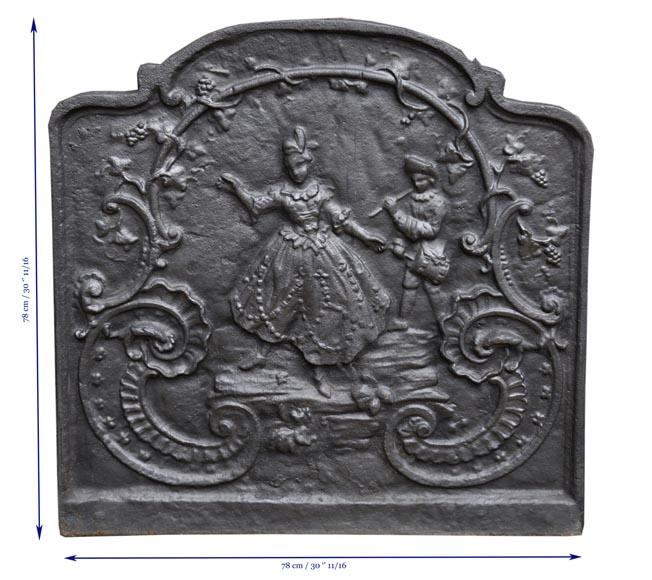 Louis XV style cast iron fireback with dancing lady and musician-8