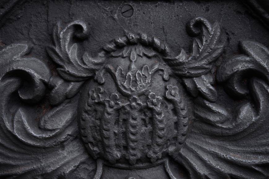 Antique 18th-century fireback with the coat of arms of the Fontaine de Biré family-2