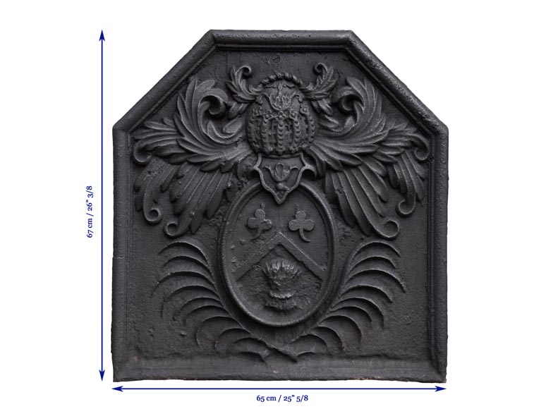 Antique 18th-century fireback with the coat of arms of the Fontaine de Biré family-8
