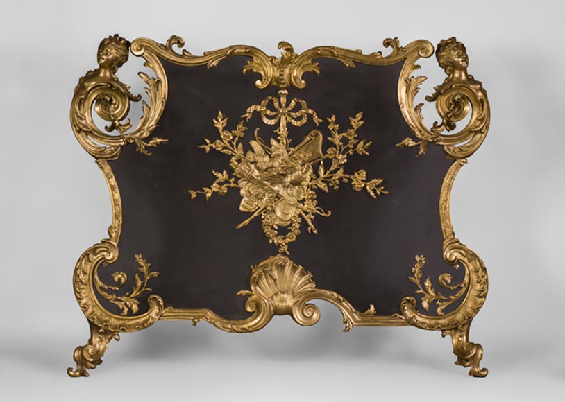 Fireplace Accessories Fire Screen François Linke 1855 1946 And Bouhon Frères Gilt Bronze Firescreen Adorned With Espagnolettes Attributes Of Love