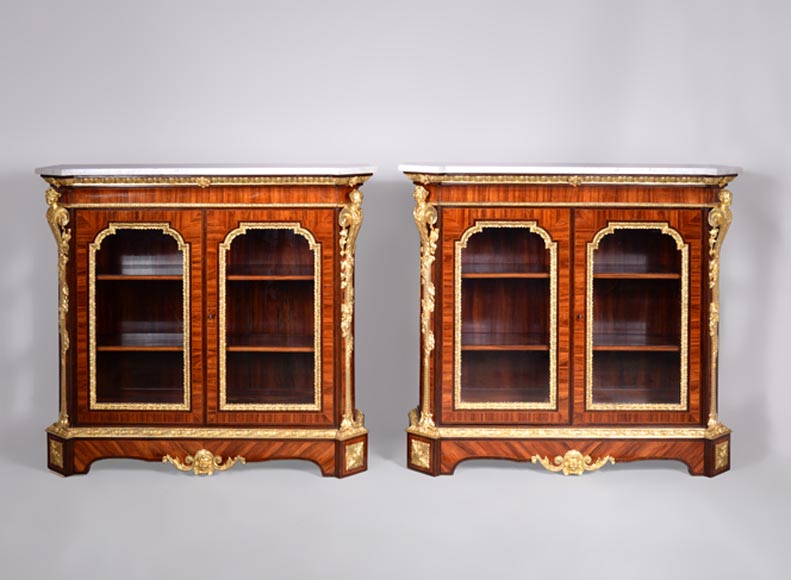 MONBRO (att. to) Pair of cabinets with  espagnolettes in gilt bronze-0