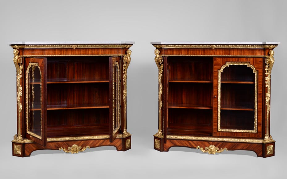 MONBRO (att. to) Pair of cabinets with  espagnolettes in gilt bronze-11