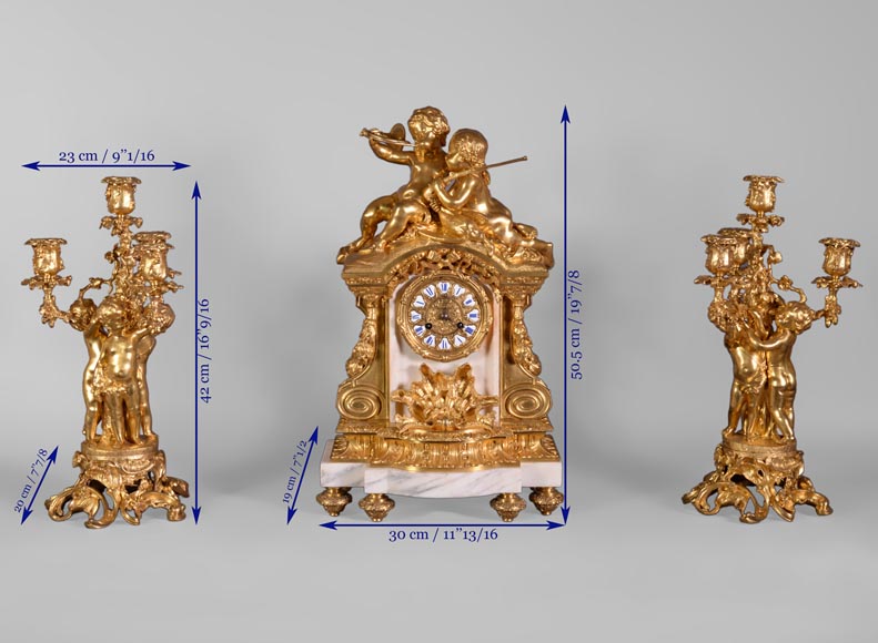 Maison DENIERE - Napoléon III style fireplace insert, in marble and gilded bronze, with children-10