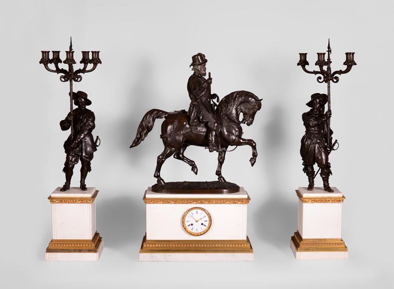 Alfred Émile O'Hara de Nieuwerkerke - Equestrian statue of William the Silent, Prince of Orange Nassau and two candelabras with halberdiers after Carlo Marochetti.-0