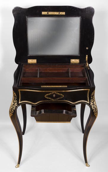 Julien-Nicolas RIVART (1802-1867) - Sewing table in blackened pearwood decorated of wild flowers in porcelain marquetry-3