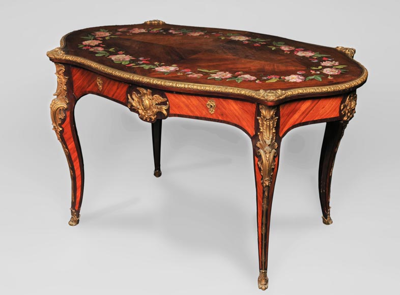 Julien-Nicolas RIVART (1802-1867) - Louis XV style Rosewood Table with decor of porcelain marquetry-1