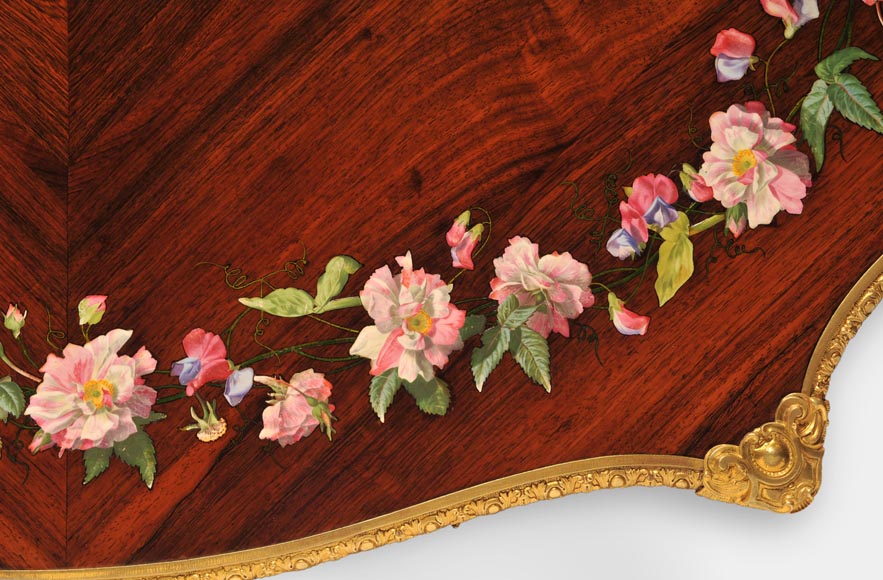 Julien-Nicolas RIVART (1802-1867) - Louis XV style Rosewood Table with decor of porcelain marquetry-5
