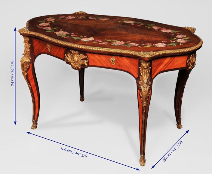 Julien-Nicolas RIVART (1802-1867) - Louis XV style Rosewood Table with decor of porcelain marquetry-8