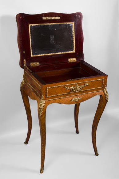 Julien-Nicolas RIVART (1802-1867) - Elegant emblazoned sewing table with decoration of porcelain marquetry-3
