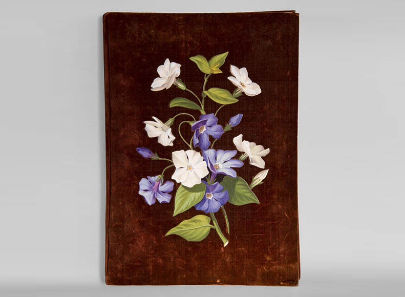 Julien-Nicolas RIVART (1802-1867) - Velvet folder decorated with campanulas in porcelain marquetry-0