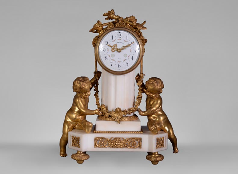 Louis XVI style little clock with putti by Perrineau-0