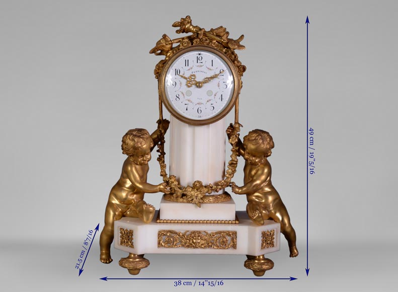 Louis XVI style little clock with putti by Perrineau-12
