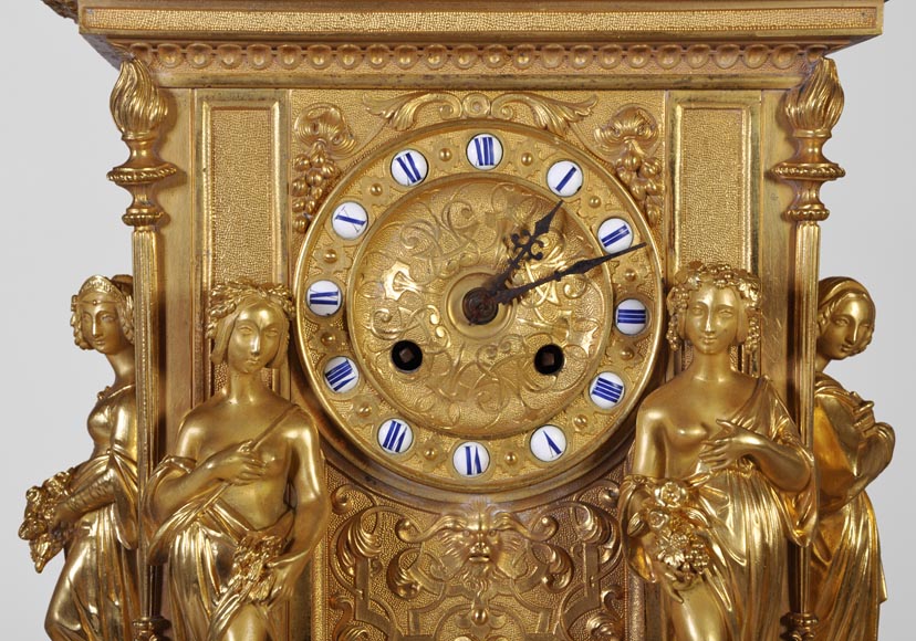 Gilt bronze 19th-century Romantic clock set with the Four Seasons-2