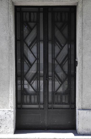 rare art deco exterior door 1930 s iron and engraved glass with